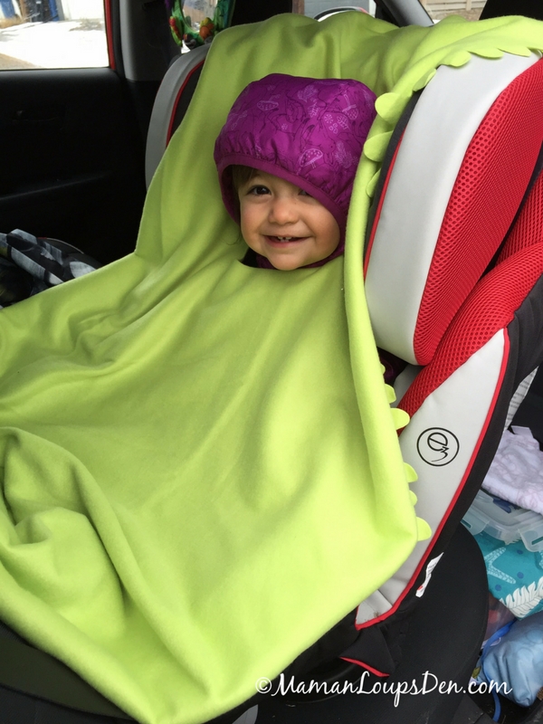 DIY No-Sew Car Seat Poncho from an IKEA Blanket