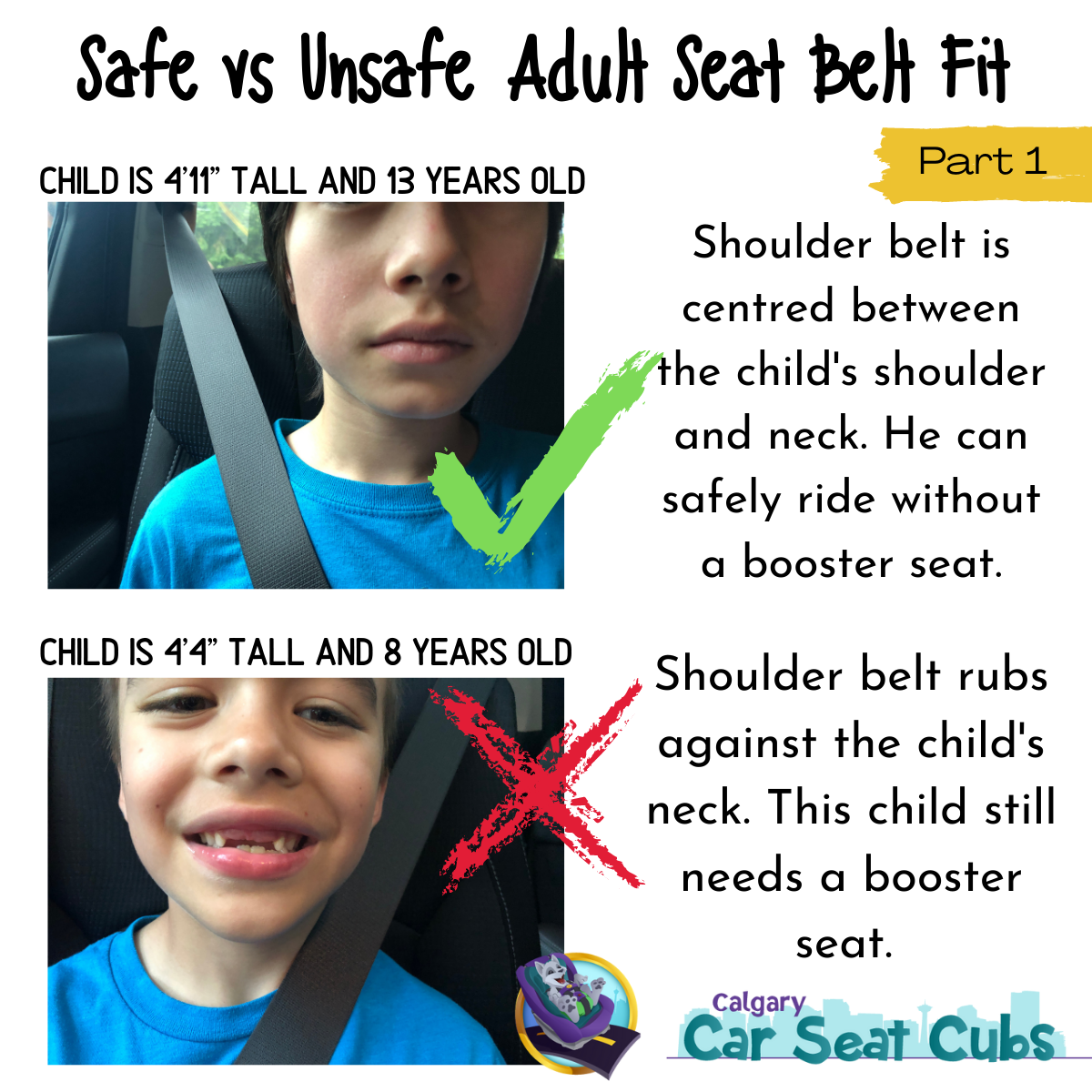 Why a 4'11” child needs a booster seat and a 4'11” adult doesn't
